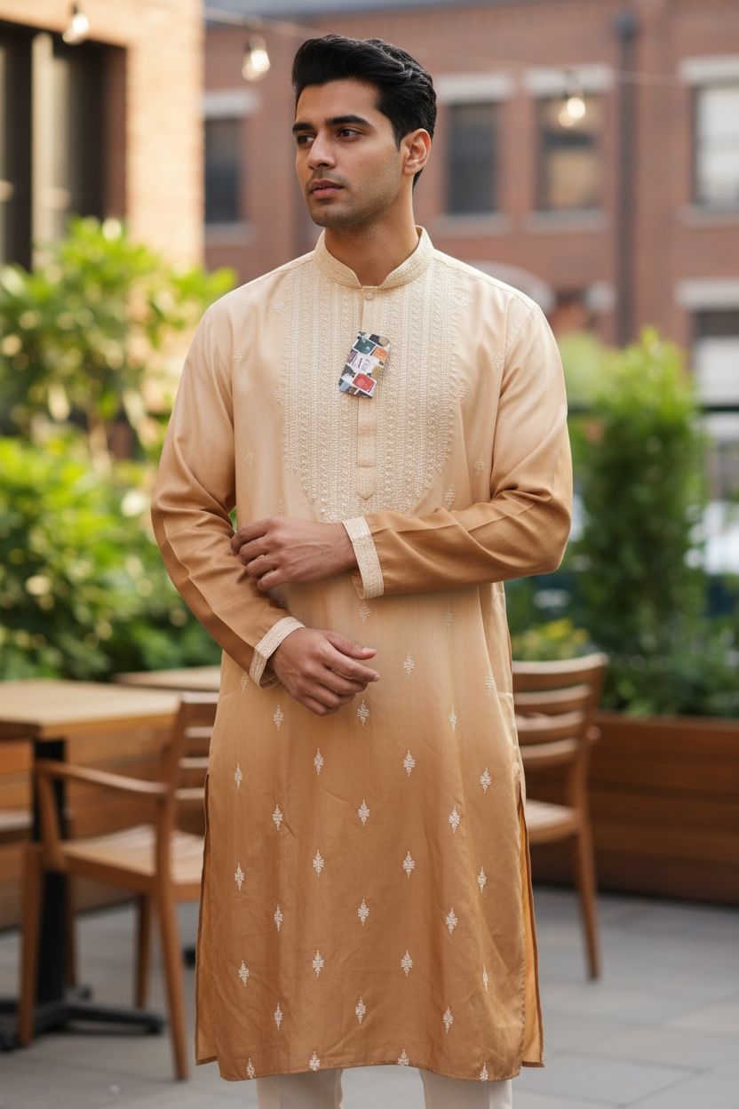Mocha brown Kurta set by Kurti Connection USA