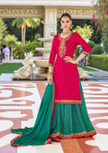 Dark pink : Modal silk Kurti with banarasi skirt by Kurti Connection USA