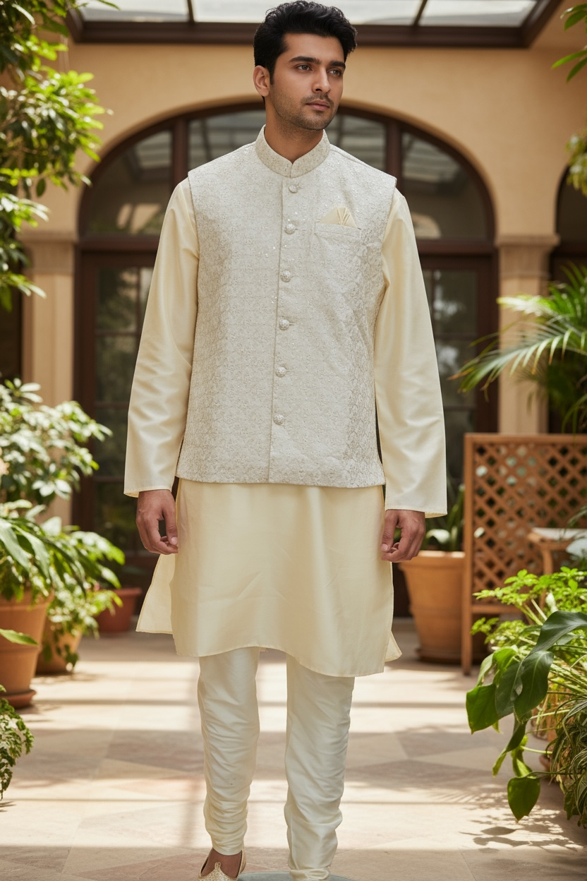 Silk Kurta set with jacket by Kurti Connection USA