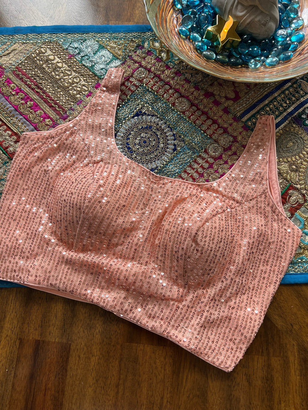 Peach sequin blouse by Kurti Connection USA