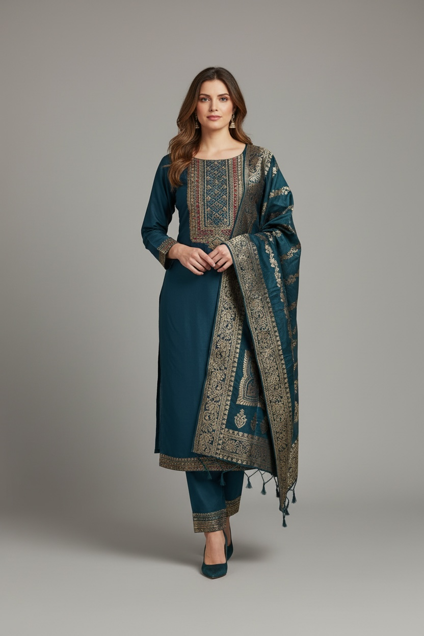 Silk salwar kameez set by Kurti Connection USA