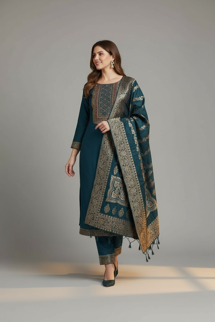 Silk salwar kameez set by Kurti Connection USA