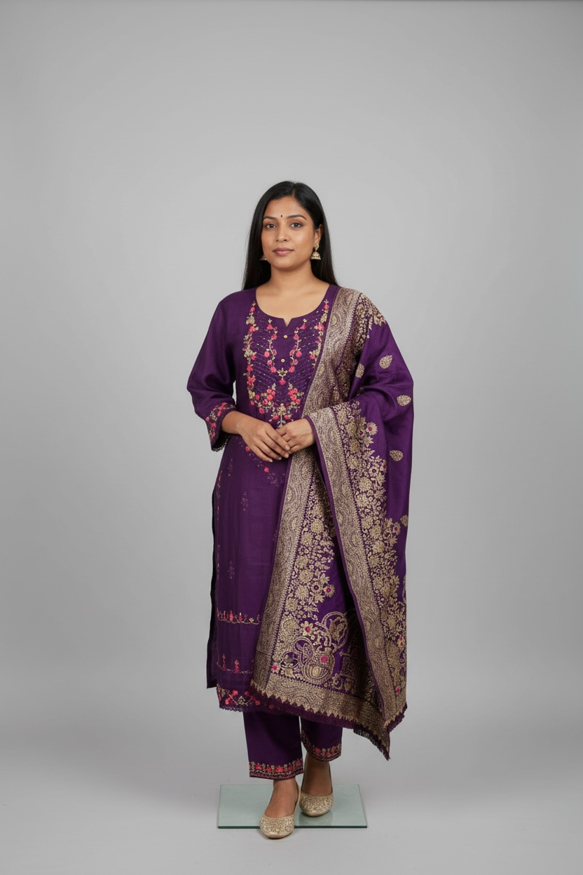 Cotton silk Kurti set with banarasi dupatta by Kurti Connection USA