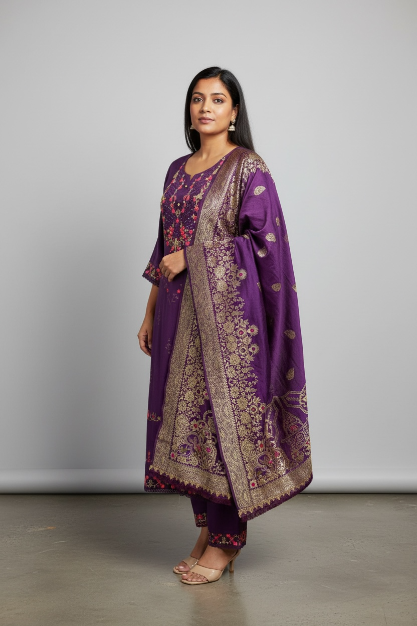 Cotton silk Kurti set with banarasi dupatta by Kurti Connection USA