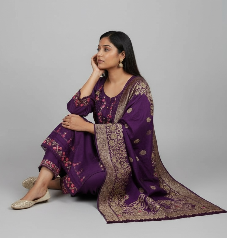 Cotton silk Kurti set with banarasi dupatta by Kurti Connection USA