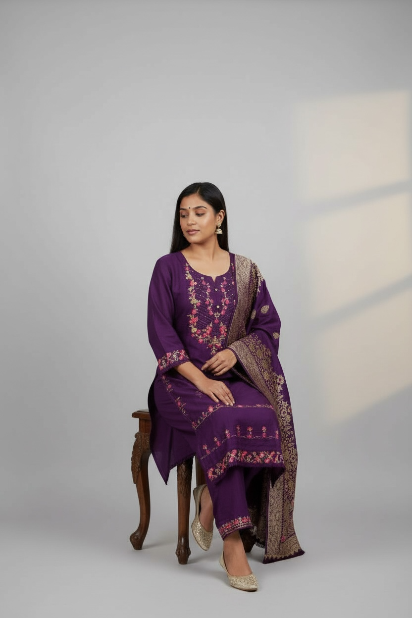 Cotton silk Kurti set with banarasi dupatta by Kurti Connection USA