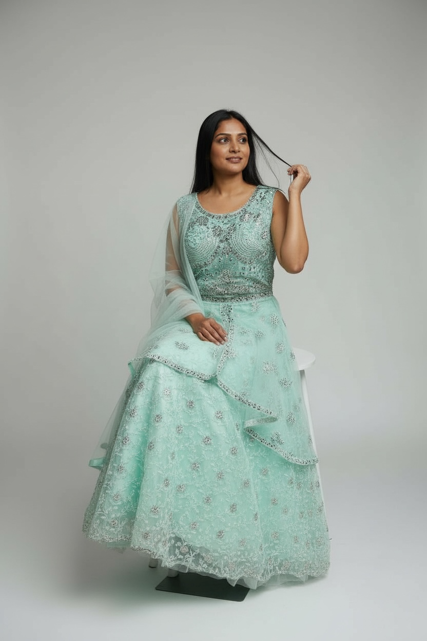 Indo western gown : pastel Green by Kurti Connection USA