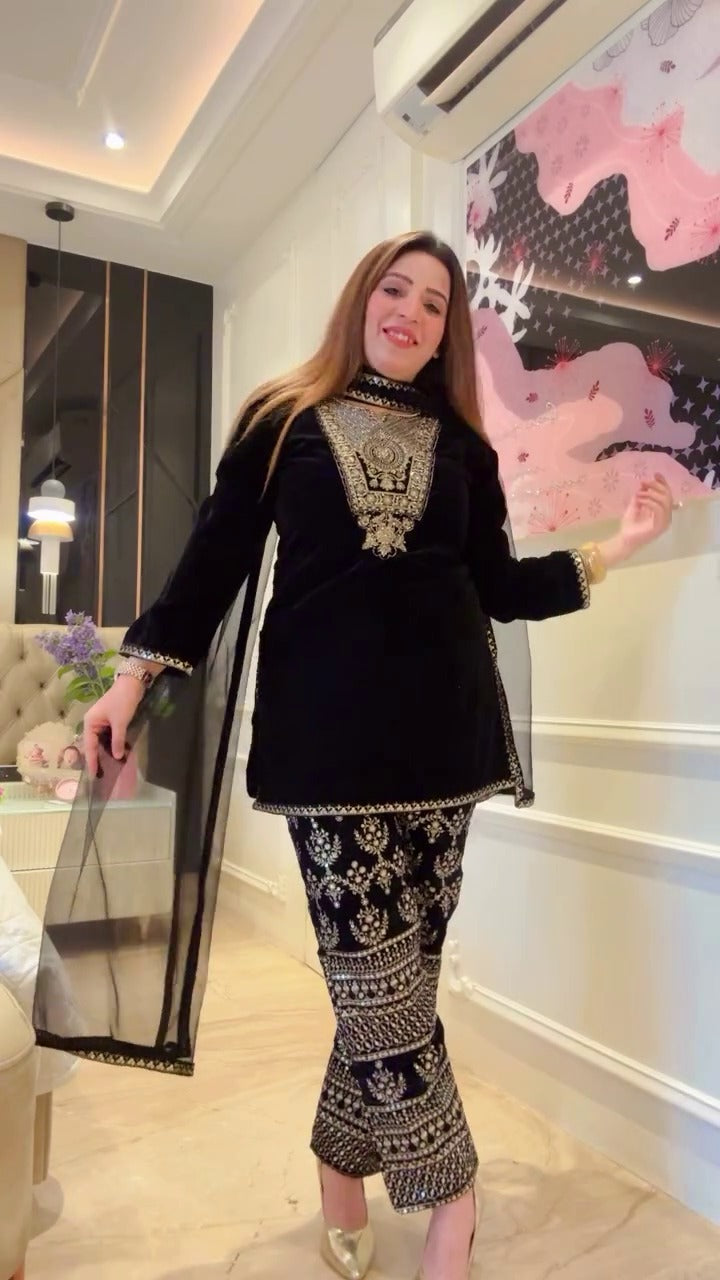 Velvet salwar suit by Kurti Connection USA