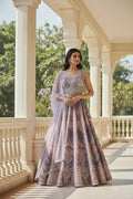 House Of Indian Wedding Attire purple embroidered lehenga choli set with sheer dupatta, size 44.