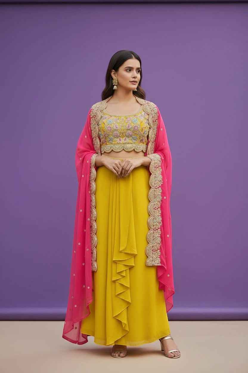 Lehenga Saree : fusion lehenga with cape
