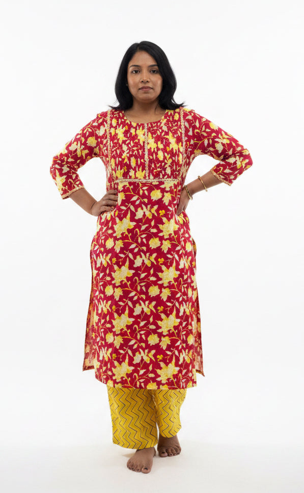 Pure cotton kurti pant set - Kurti Connection USA
