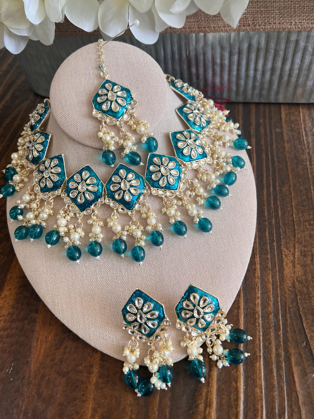 Kundan Necklace Set Gold Plated | Indian Bridal Polki Jewelry | Wedding Necklace Earrings & Maang Tikka | Ethnic Festive Jewelry by Etsy