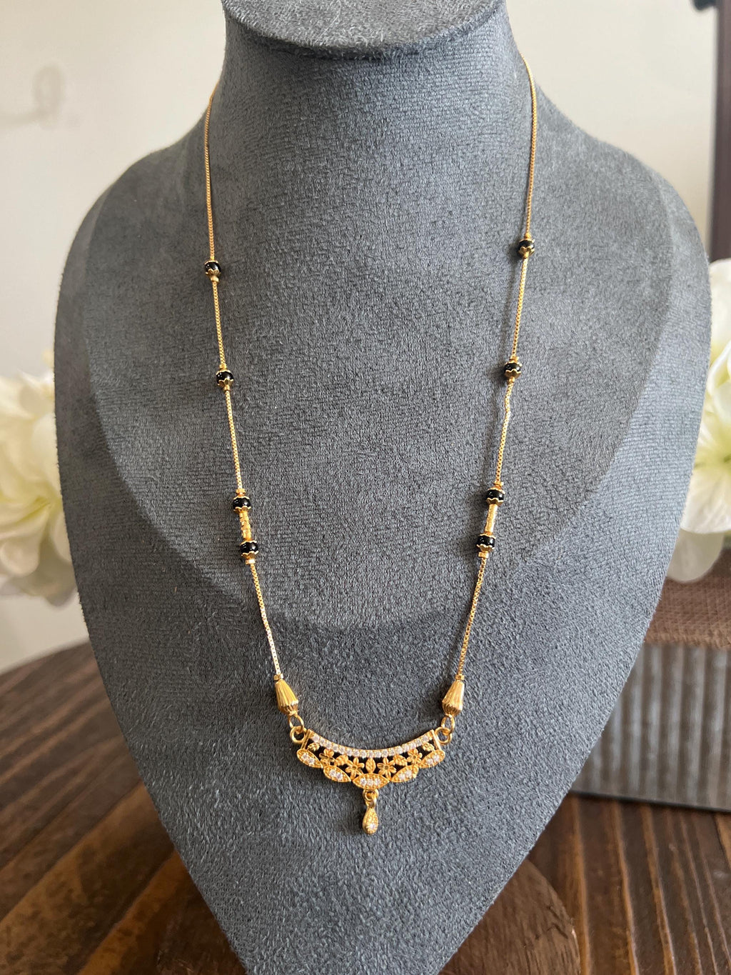 Gold Plated Black Beads Mangalsutra Necklace for Women | Minimal Indian Jewelry | Long Chain Everyday Ethnic Wear by Etsy