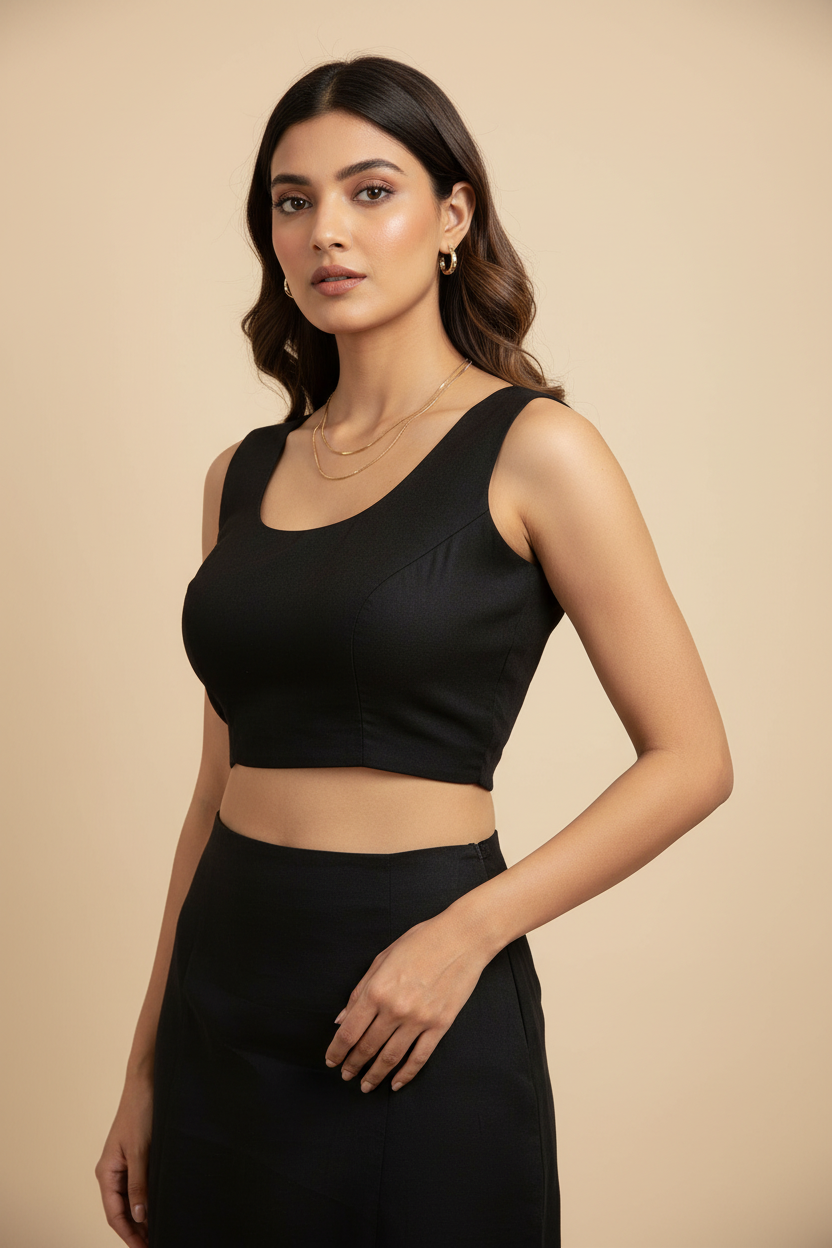 Black sleeveless blouse by Kurti Connection USA