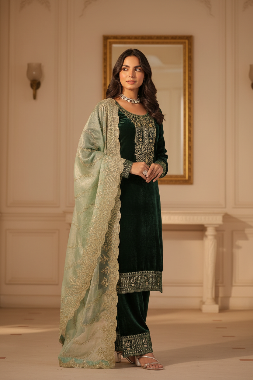 Velvet salwar suit by Kurti Connection USA