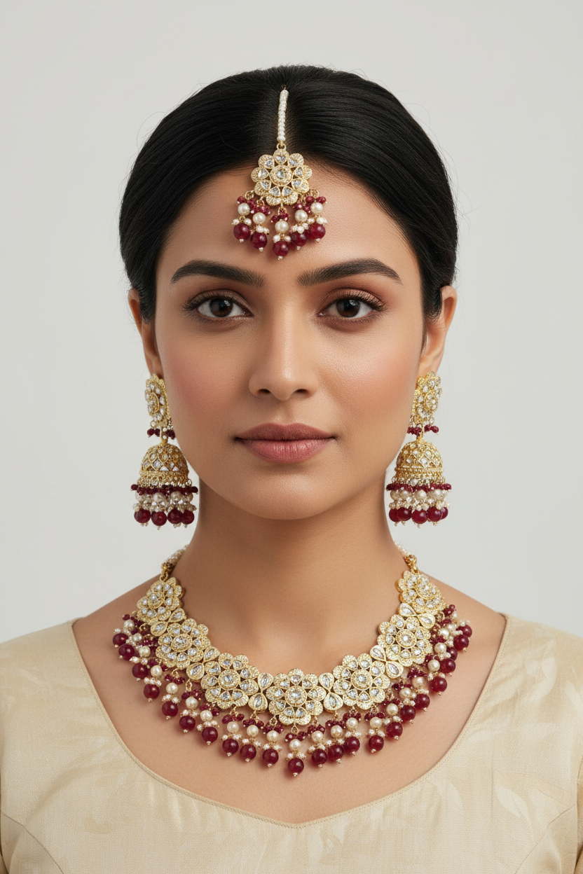 Maroon necklace set by Kurti Connection USA