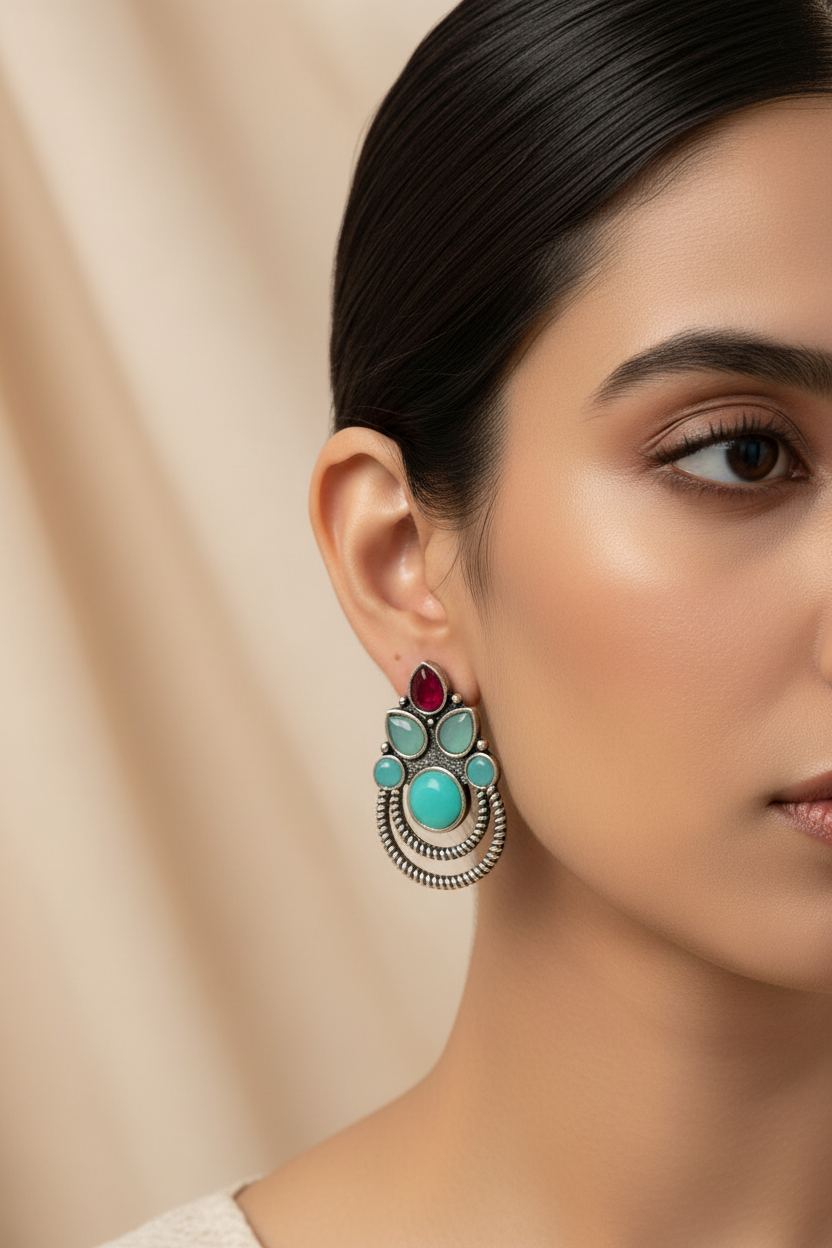 Antique silver finish earrings by Kurti Connection USA