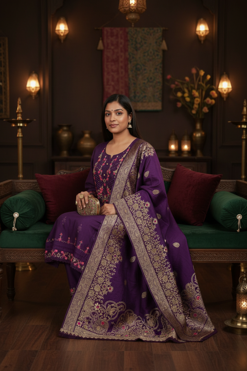Cotton silk Kurti set with banarasi dupatta by Kurti Connection USA