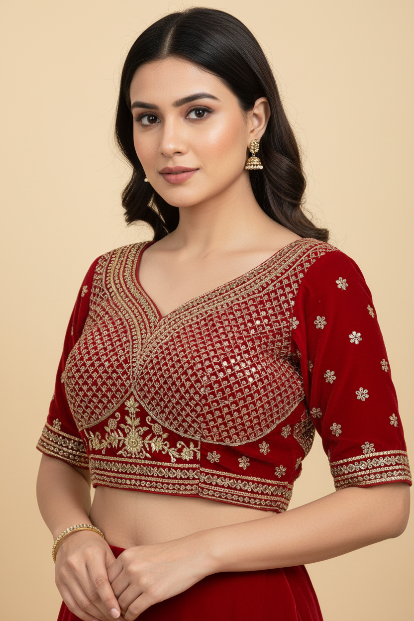 Velvet Blouse : red by Kurti Connection USA