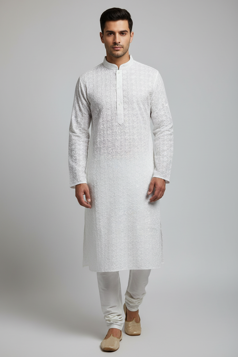 Soft cotton chikankari kurta pajama set by Kurti Connection USA